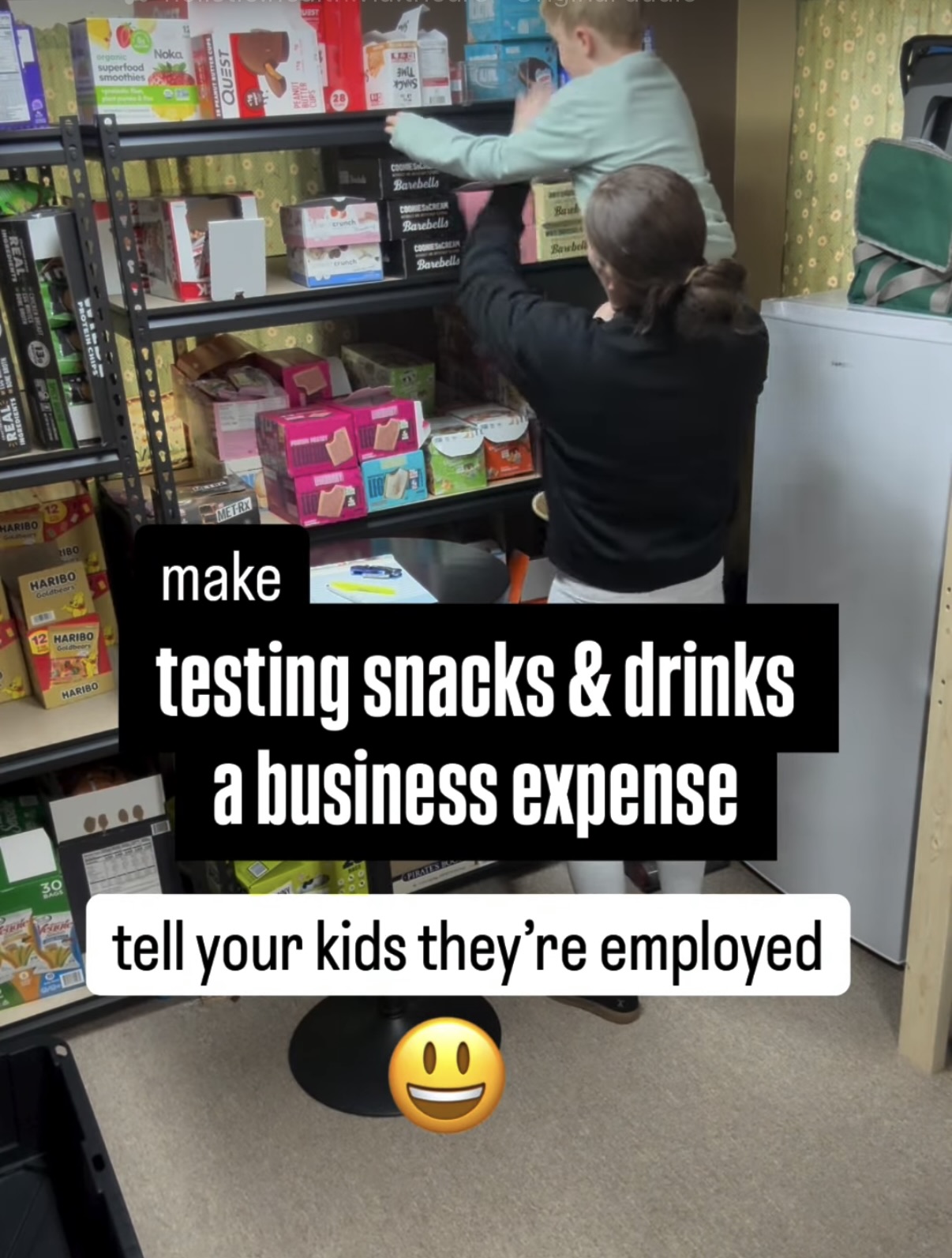 Instagram post: make testing snacks and drinks a business expense &mdash; tell your kids they're employed